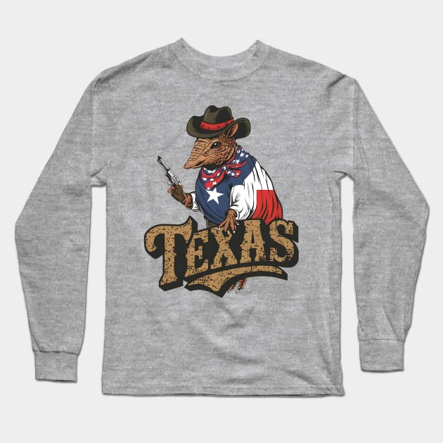 Vintage Armadillo - Texas Cowboy Long Sleeve T-Shirt by Syntax Wear